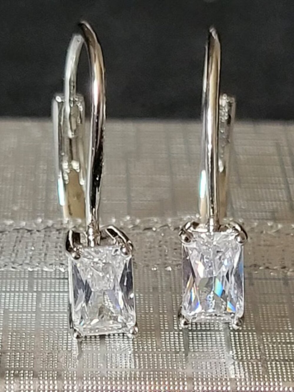 Silver Rectangle Rhinestone Drop Earrings